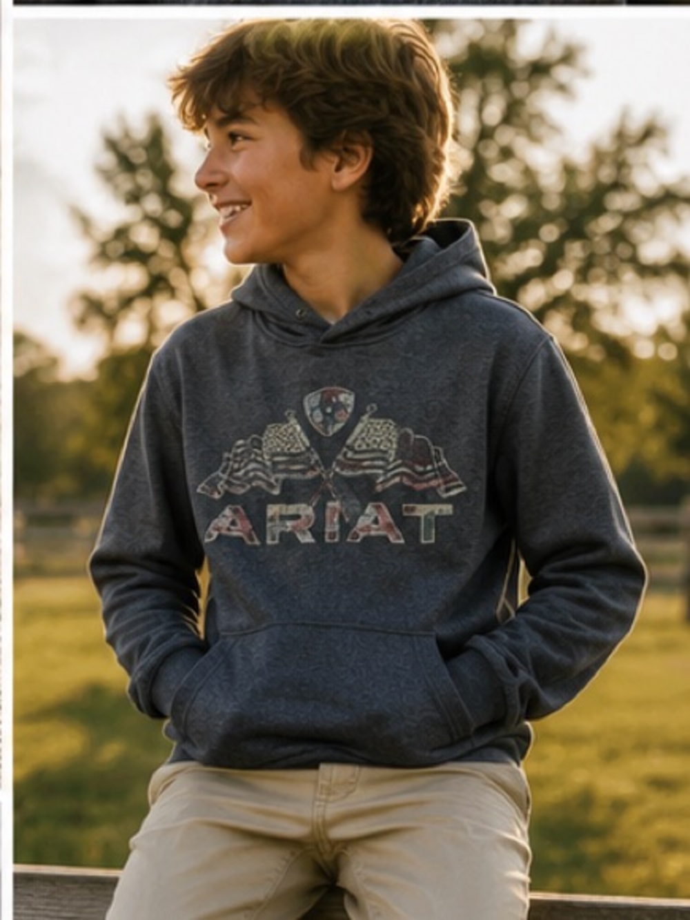 Ariat Dark Charcoal Hooded Pullover with Logo Graphic size 8 BNWOT never worn